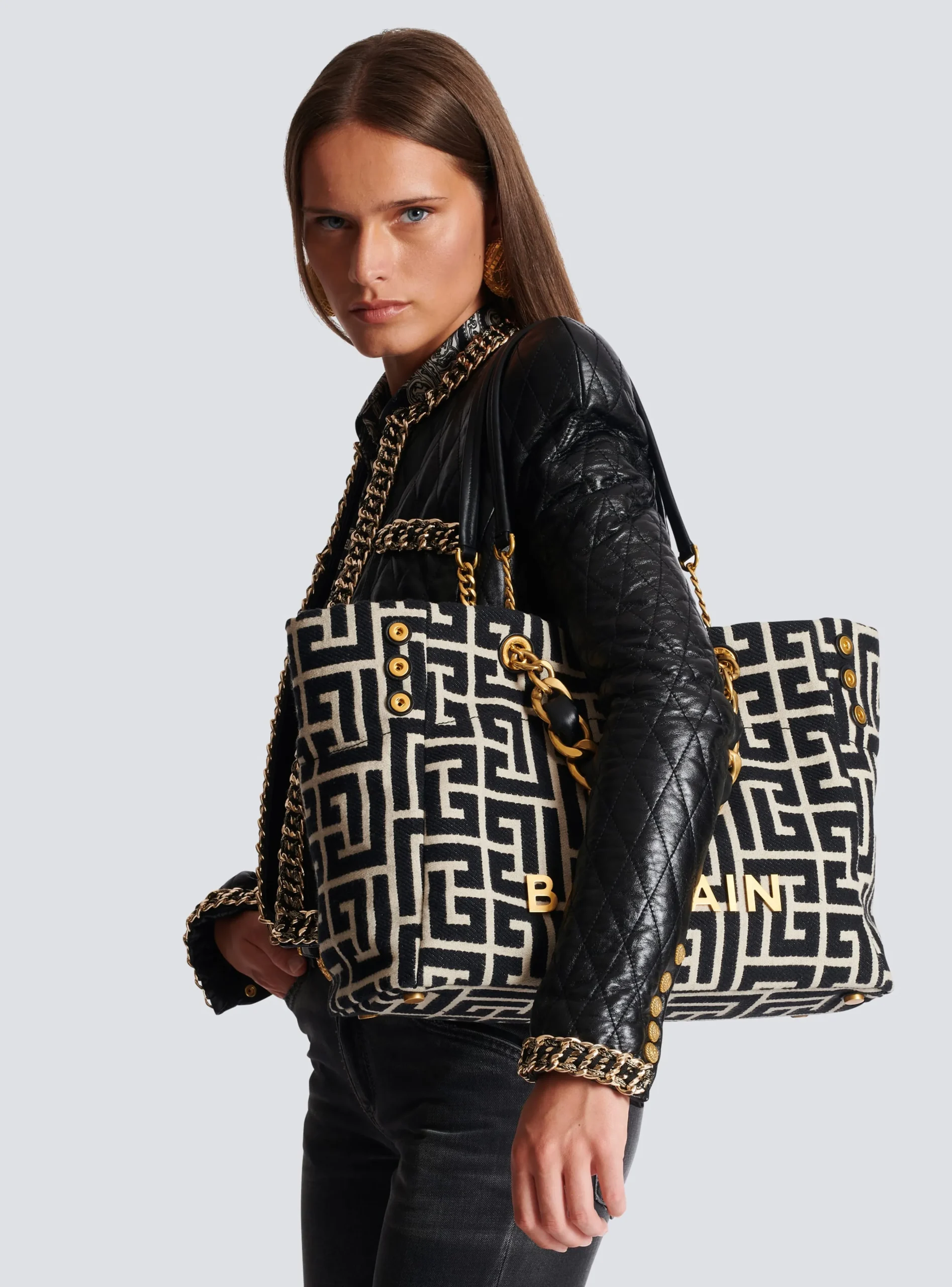 1945 Soft Monogrammed Jacquard Tote Bag-Balmain Shop