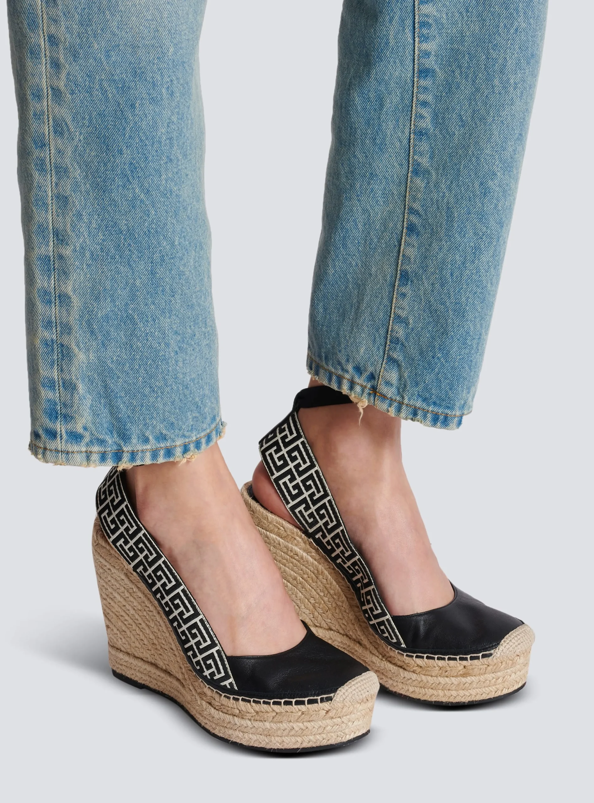 Alex Monogram Jacquard And Leather Espadrilles-Balmain Discount
