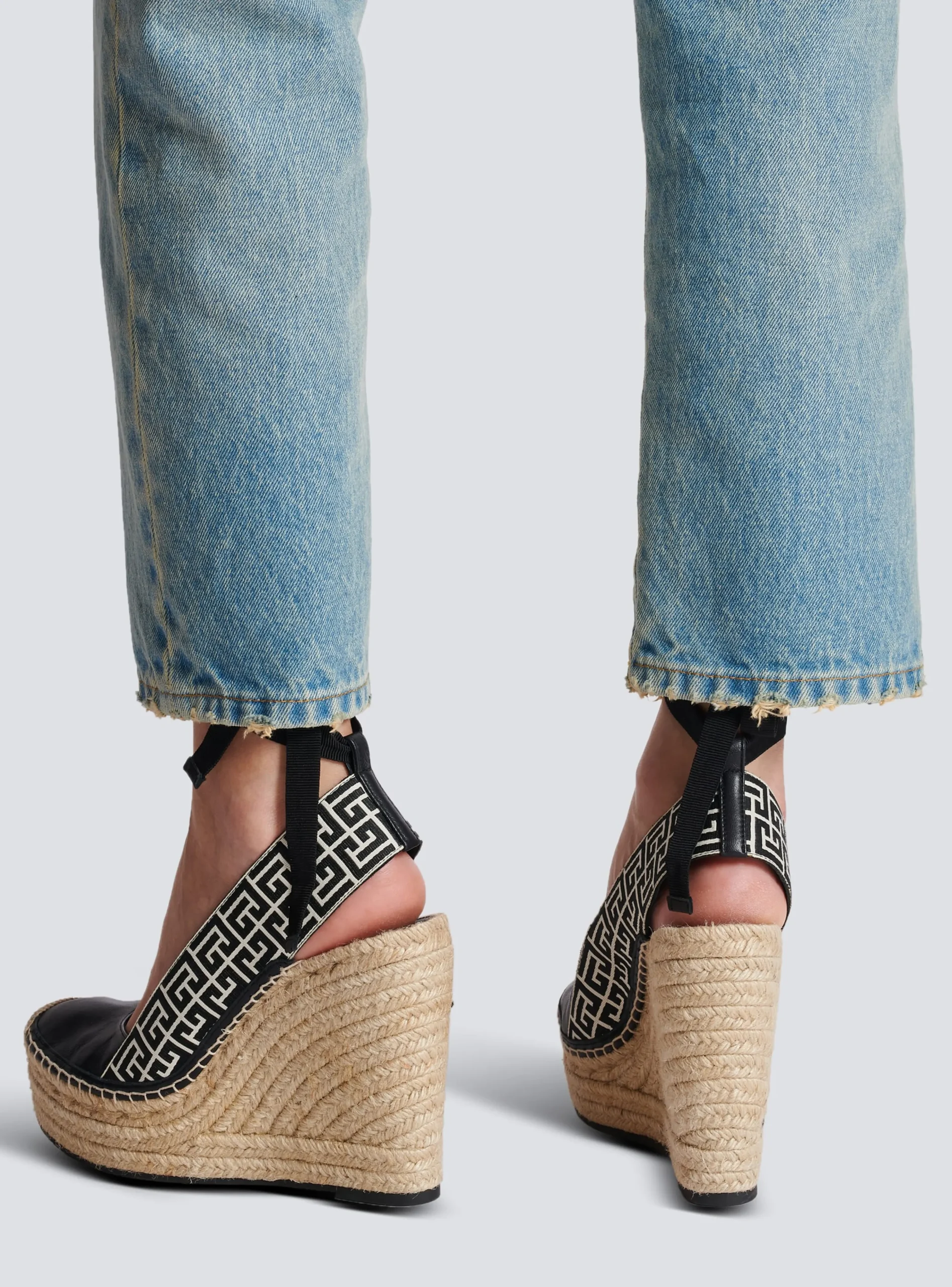 Alex Monogram Jacquard And Leather Espadrilles-Balmain Discount