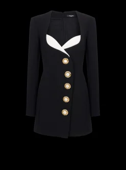 Asymmetric Crepe Buttoned Dress-Balmain Outlet