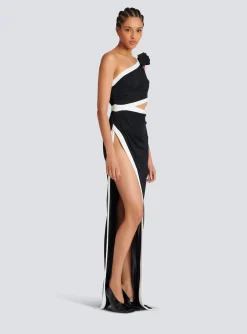 Asymmetric Dress With Rose Detail-Balmain Discount