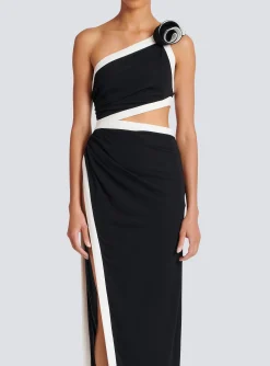 Asymmetric Dress With Rose Detail-Balmain Discount