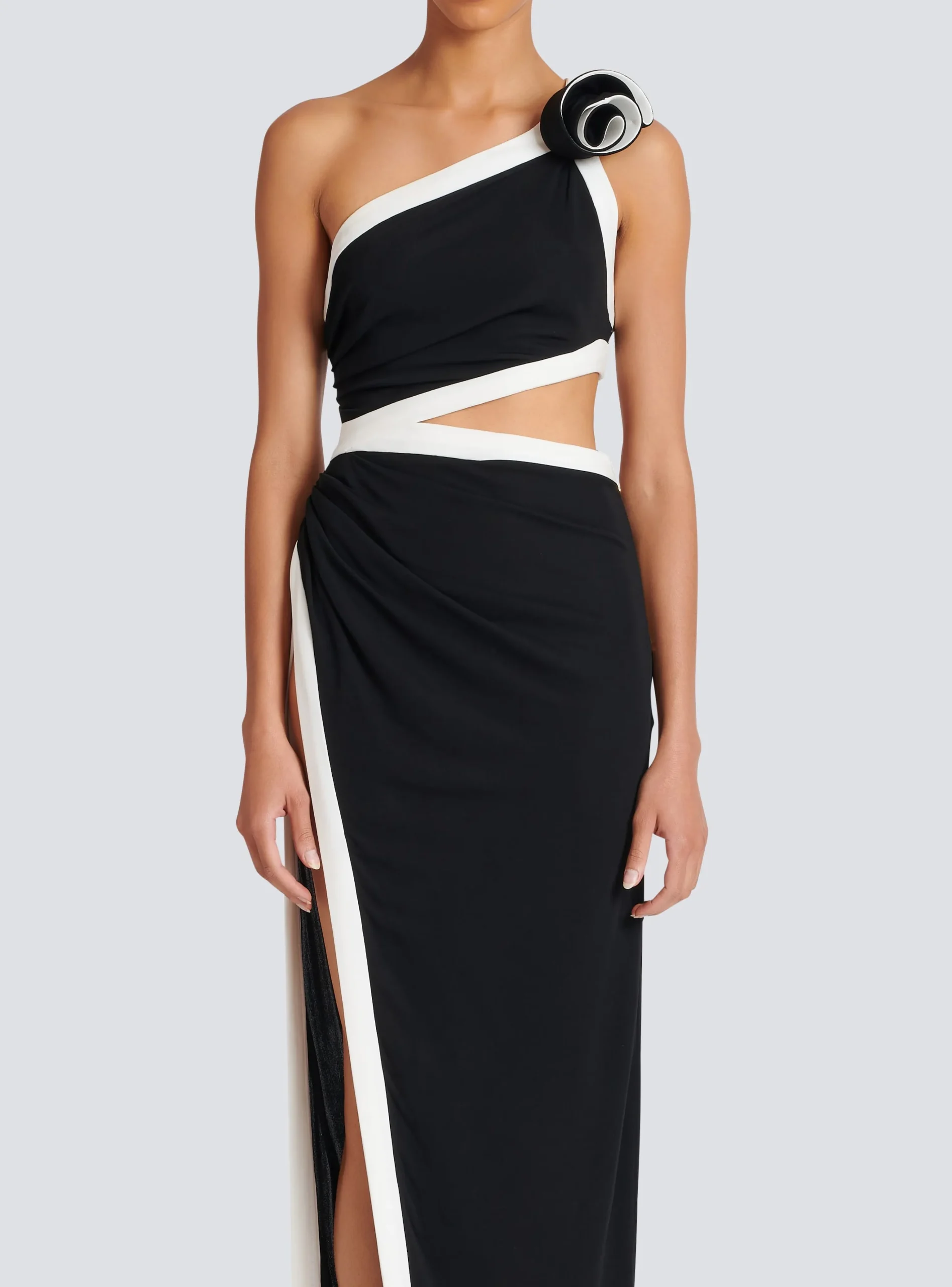 Asymmetric Dress With Rose Detail-Balmain Discount