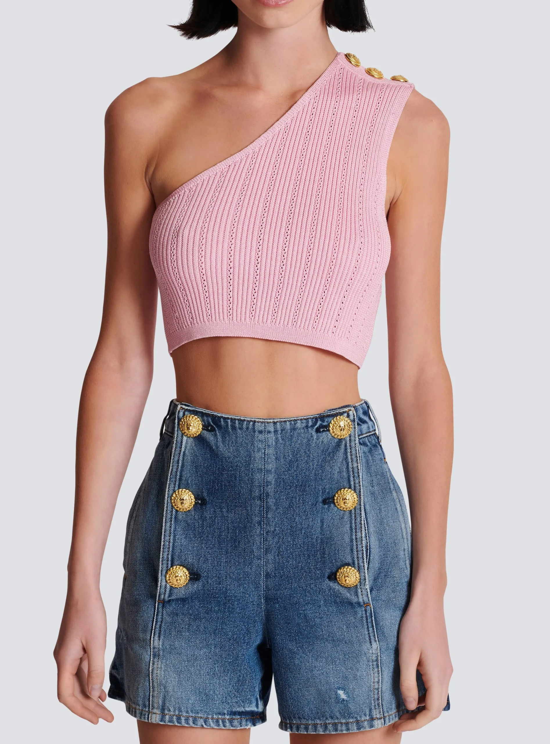 Asymmetric Knit Top With Buttons-Balmain Store
