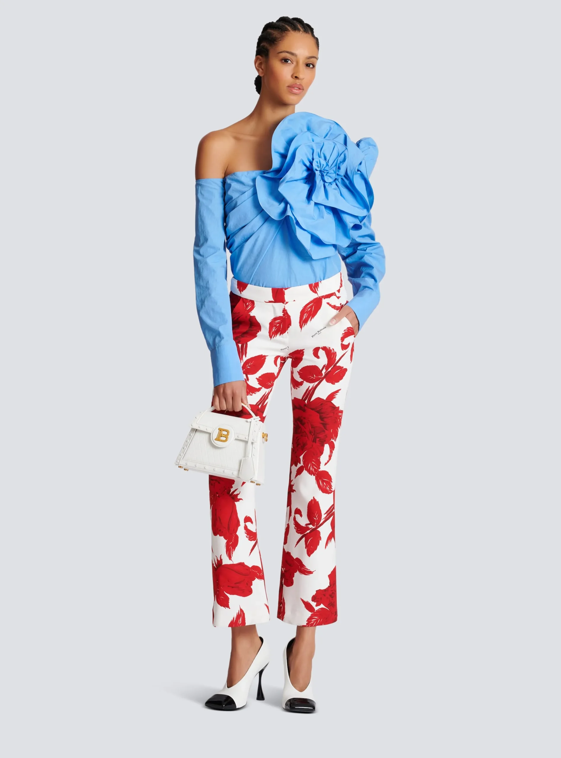 Asymmetric Poplin Shirt With Rose-Balmain Sale