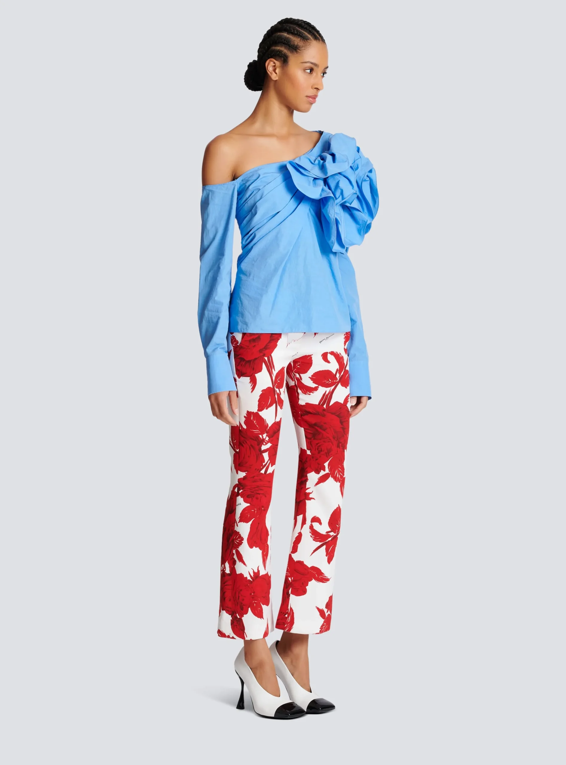 Asymmetric Poplin Shirt With Rose-Balmain Sale