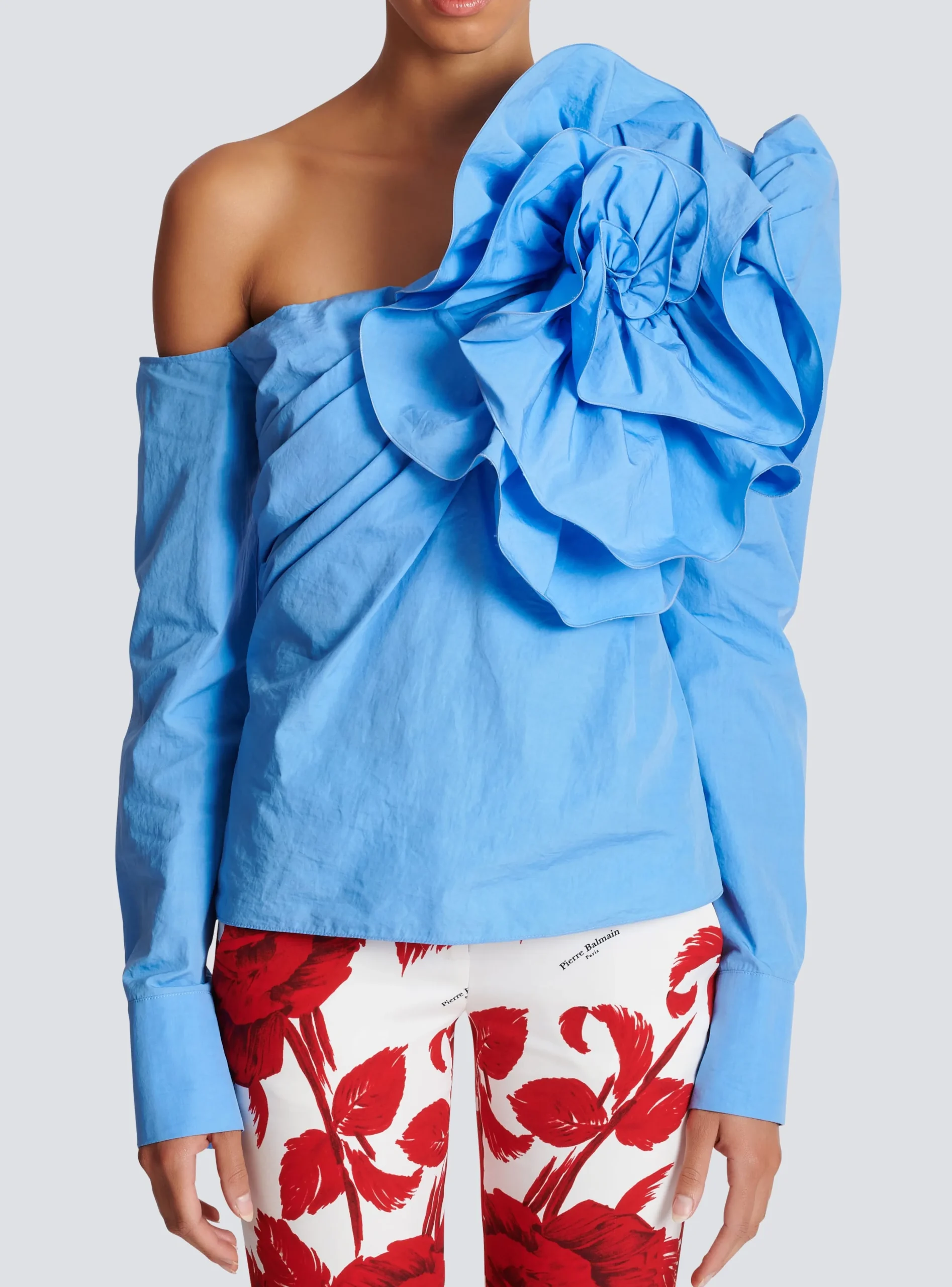 Asymmetric Poplin Shirt With Rose-Balmain Sale