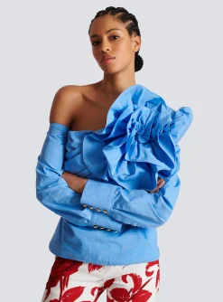 Asymmetric Poplin Shirt With Rose-Balmain Sale