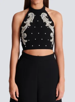 Backless Baroque Embroidered Top-Balmain Cheap