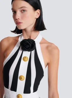 Backless Knit Dress With Rose Detail-Balmain Hot