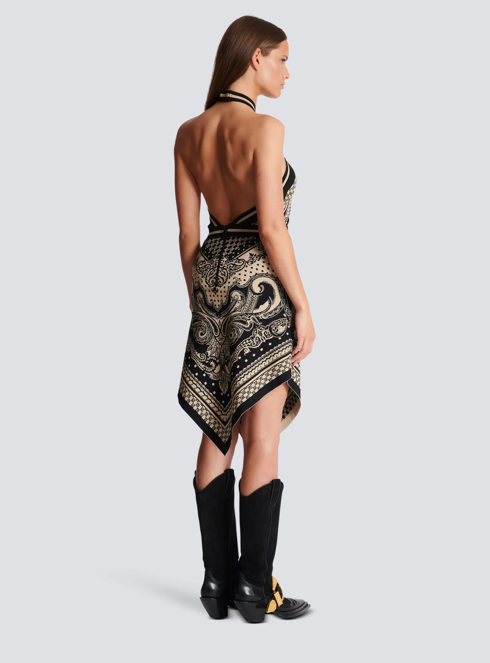 Backless Knit Paisley And Monogram Dress-Balmain Cheap
