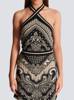 Backless Knit Paisley And Monogram Dress-Balmain Cheap