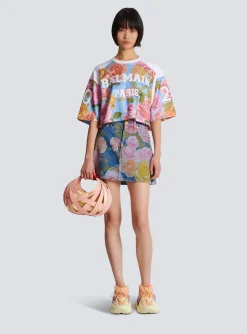 Baseball T-shirt With Pastel Roses Print-Balmain Cheap