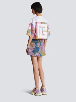 Baseball T-shirt With Pastel Roses Print-Balmain Cheap