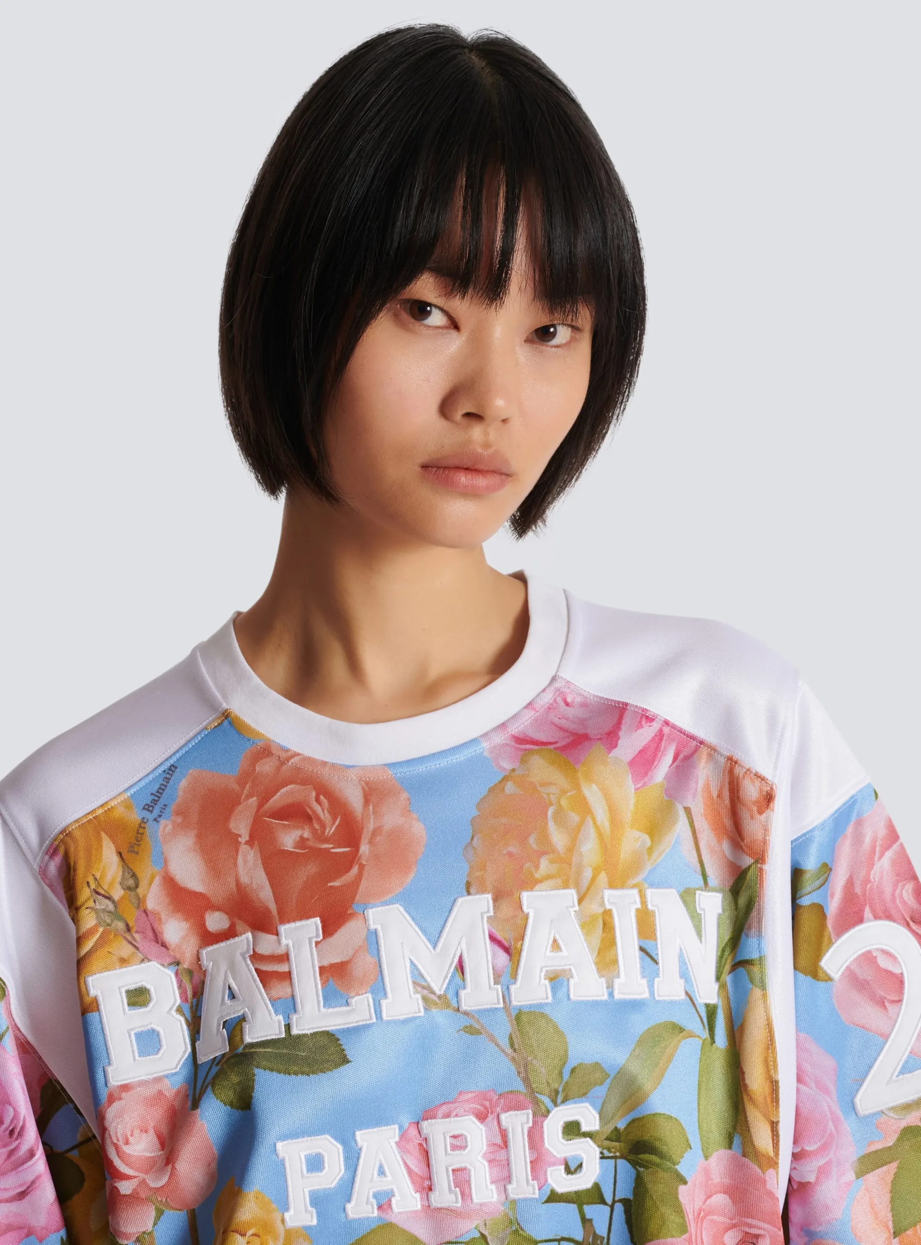 Baseball T-shirt With Pastel Roses Print-Balmain Cheap
