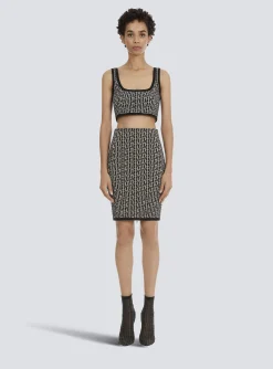 Bicolor Jacquard Knit Skirt-Balmain Cheap