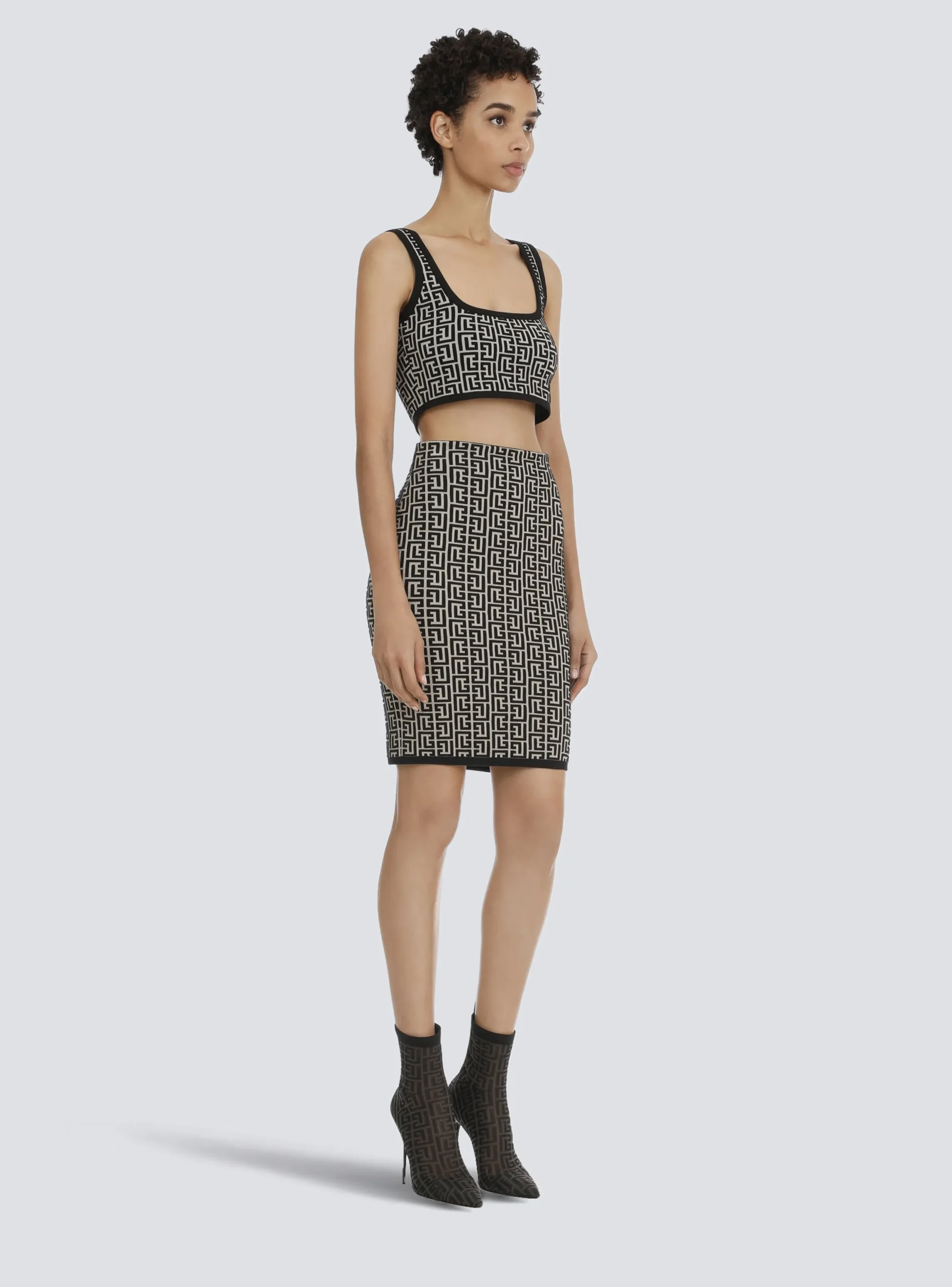 Bicolor Jacquard Knit Skirt-Balmain Cheap