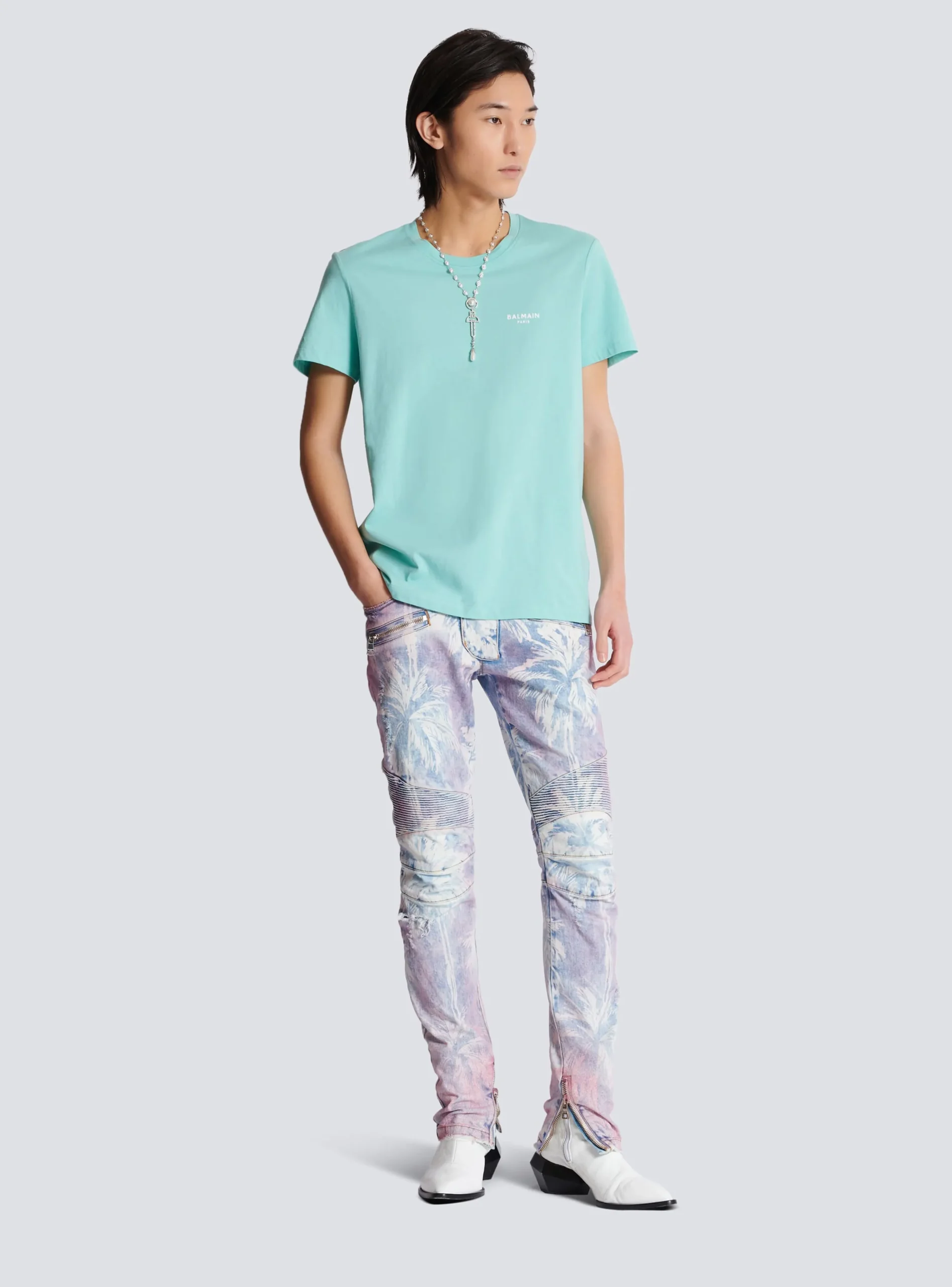 Paris Flocked Short-sleeved T-shirt-Balmain Fashion