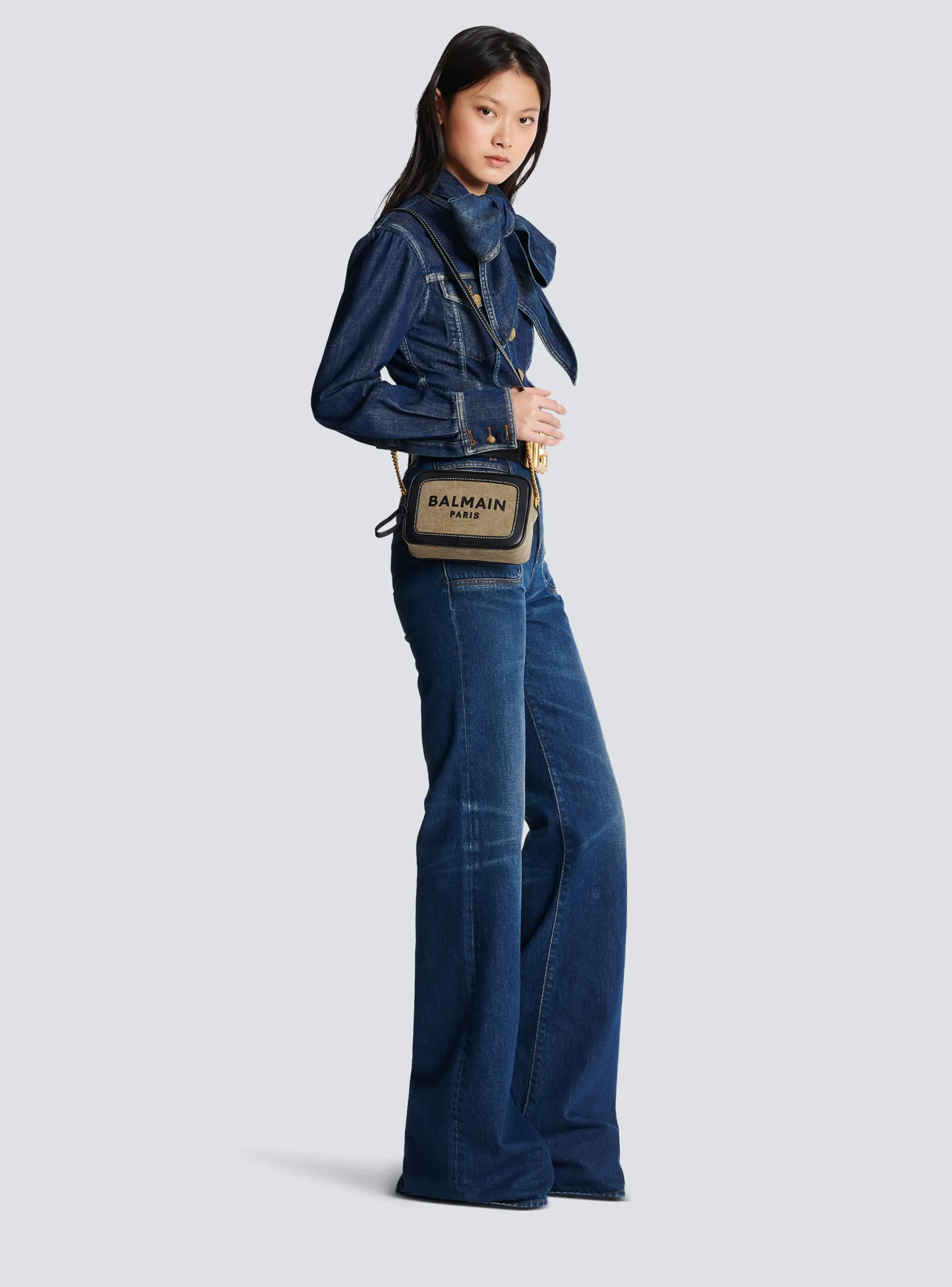 B-Army Canvas And Leather Clutch-Balmain Online