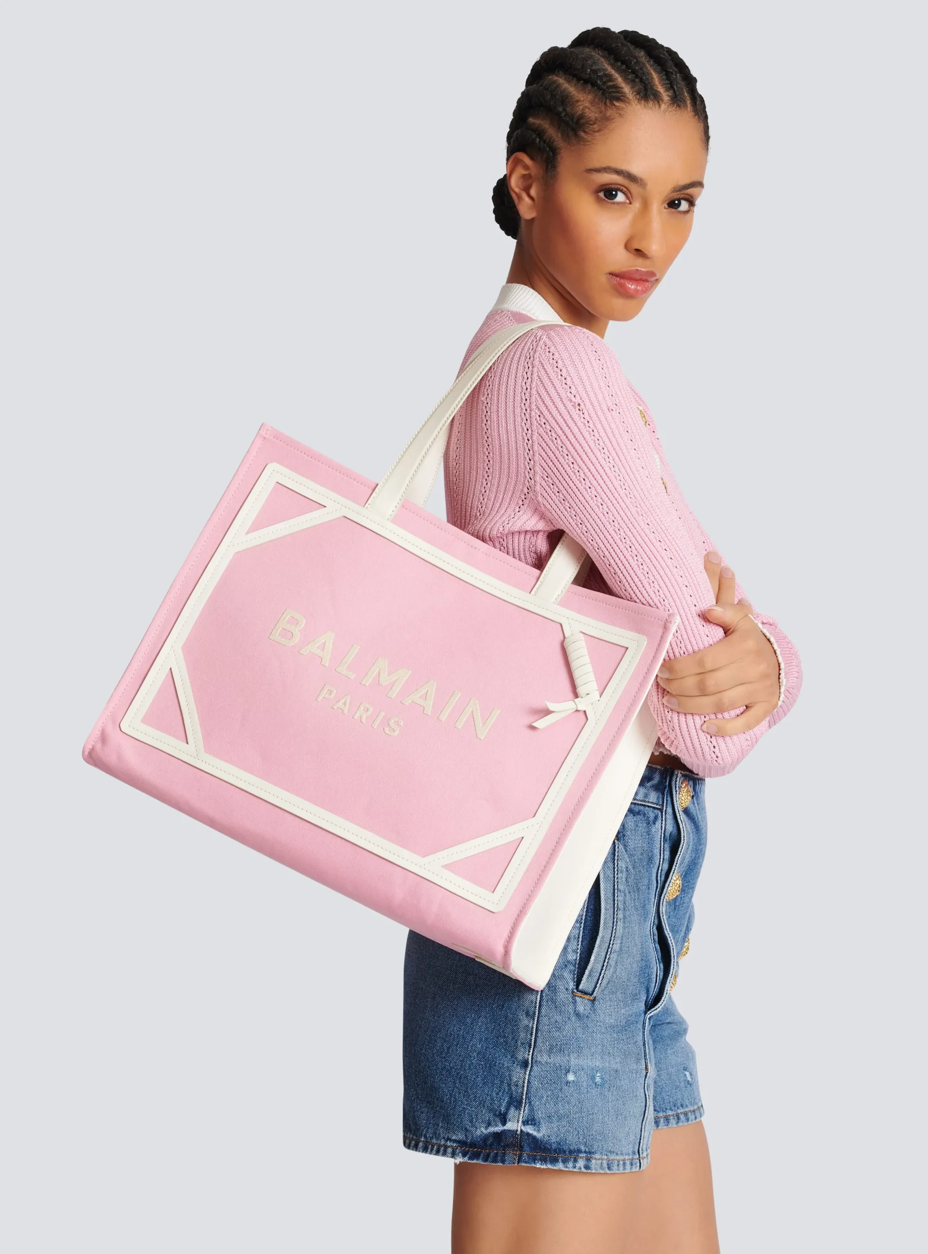 B-Army Medium Canvas And Leather Tote Bag-Balmain New
