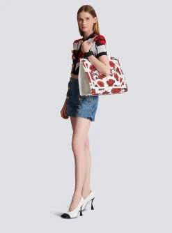 B-Army Medium Canvas Tote Bag With A Roses Print-Balmain Store