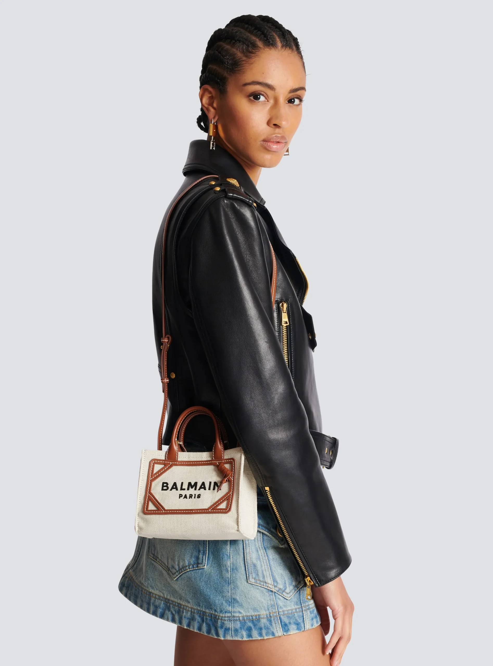 B-Army Mini Canvas Shopping Bag With Leather Inserts-Balmain Sale