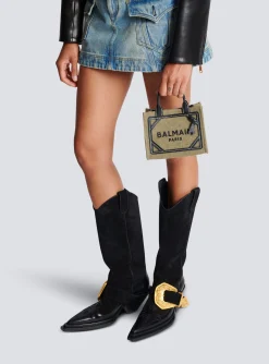 B-Army Mini Canvas Shopping Bag With Leather Inserts-Balmain Online