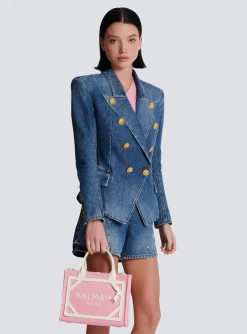 B-Army Small Canvas And Leather Tote Bag-Balmain Cheap