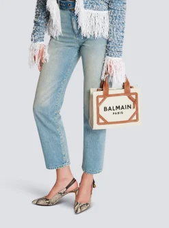 B-Army Small Canvas Shopping Bag With Leather Inserts-Balmain Outlet