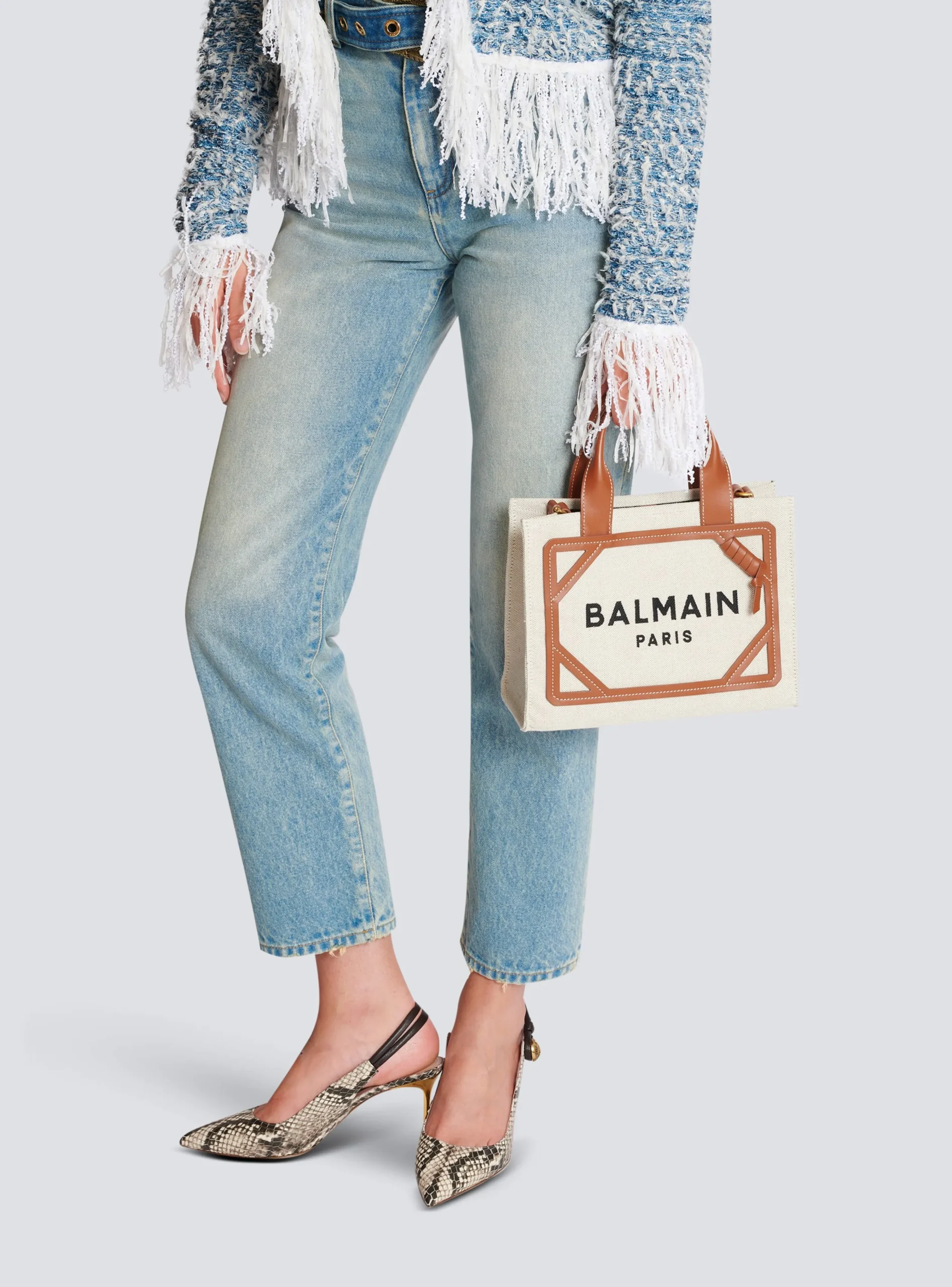B-Army Small Canvas Shopping Bag With Leather Inserts-Balmain Outlet