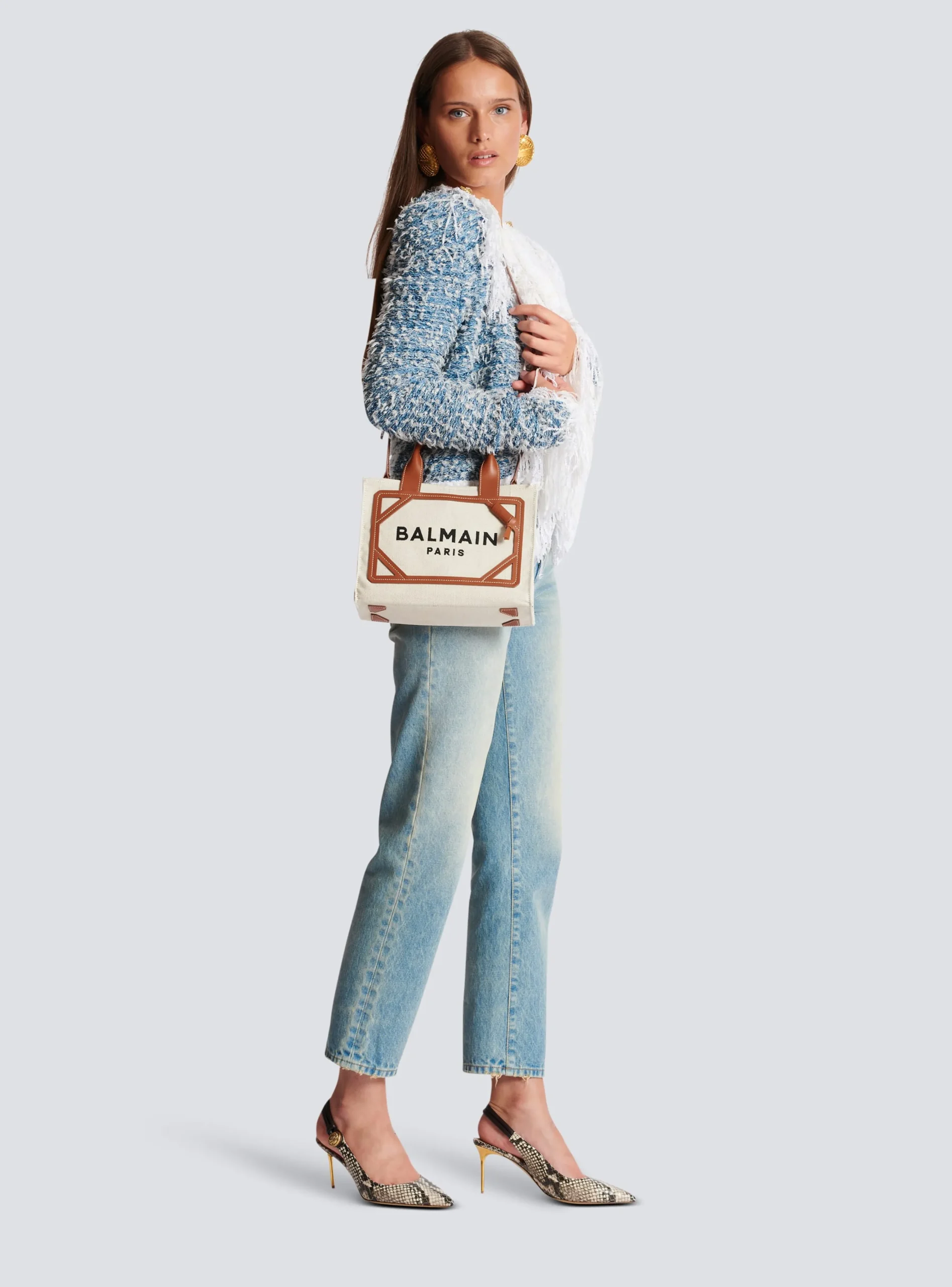 B-Army Small Canvas Shopping Bag With Leather Inserts-Balmain Outlet