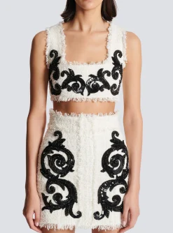 Baroque Strappy Tweed Top-Balmain Clearance