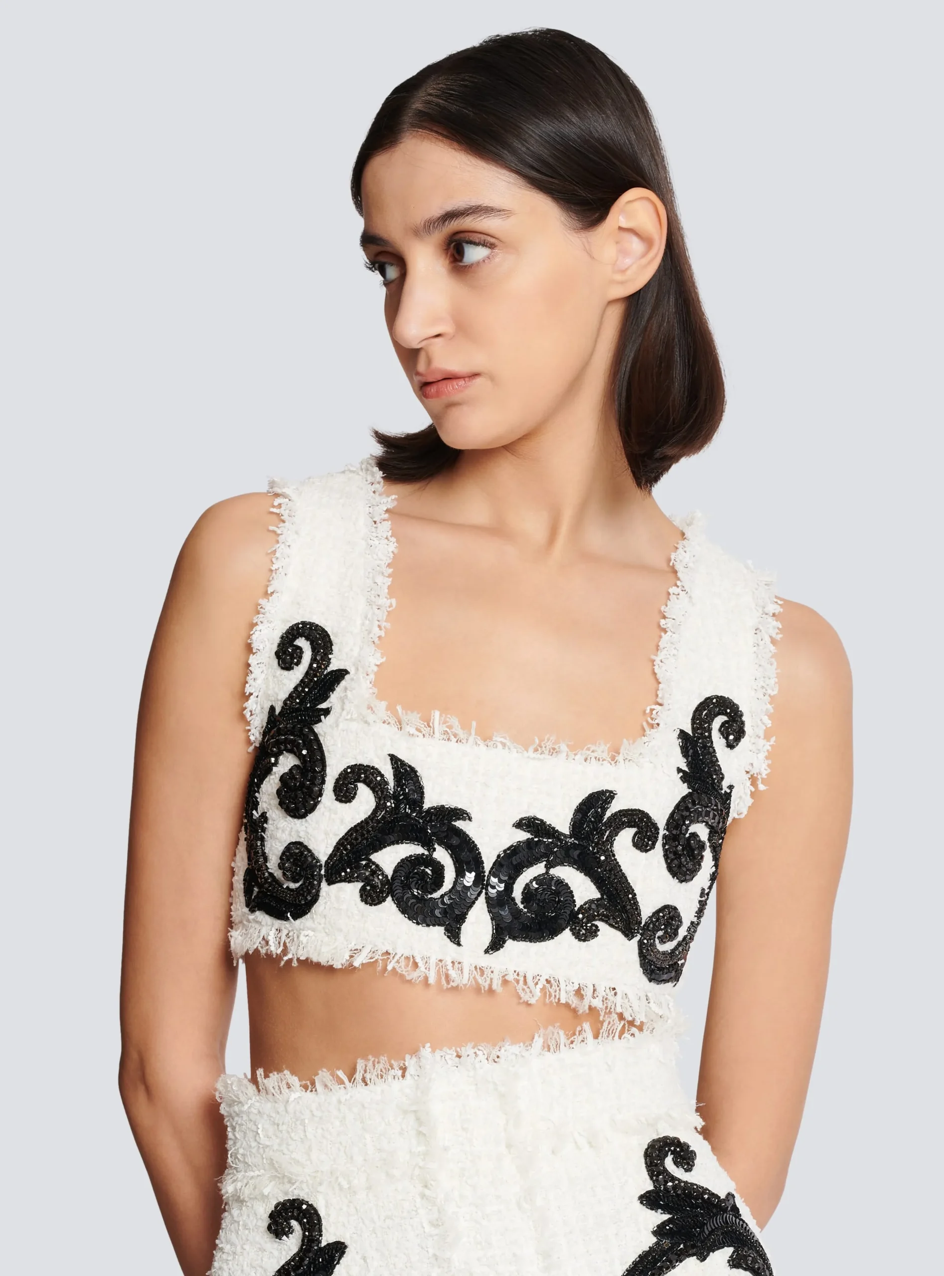 Baroque Strappy Tweed Top-Balmain Clearance