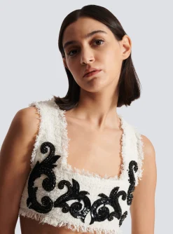Baroque Strappy Tweed Top-Balmain Clearance