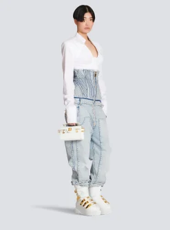 B-Buzz 19 Bag In Crocodile Effect-embossed Leather-Balmain Shop