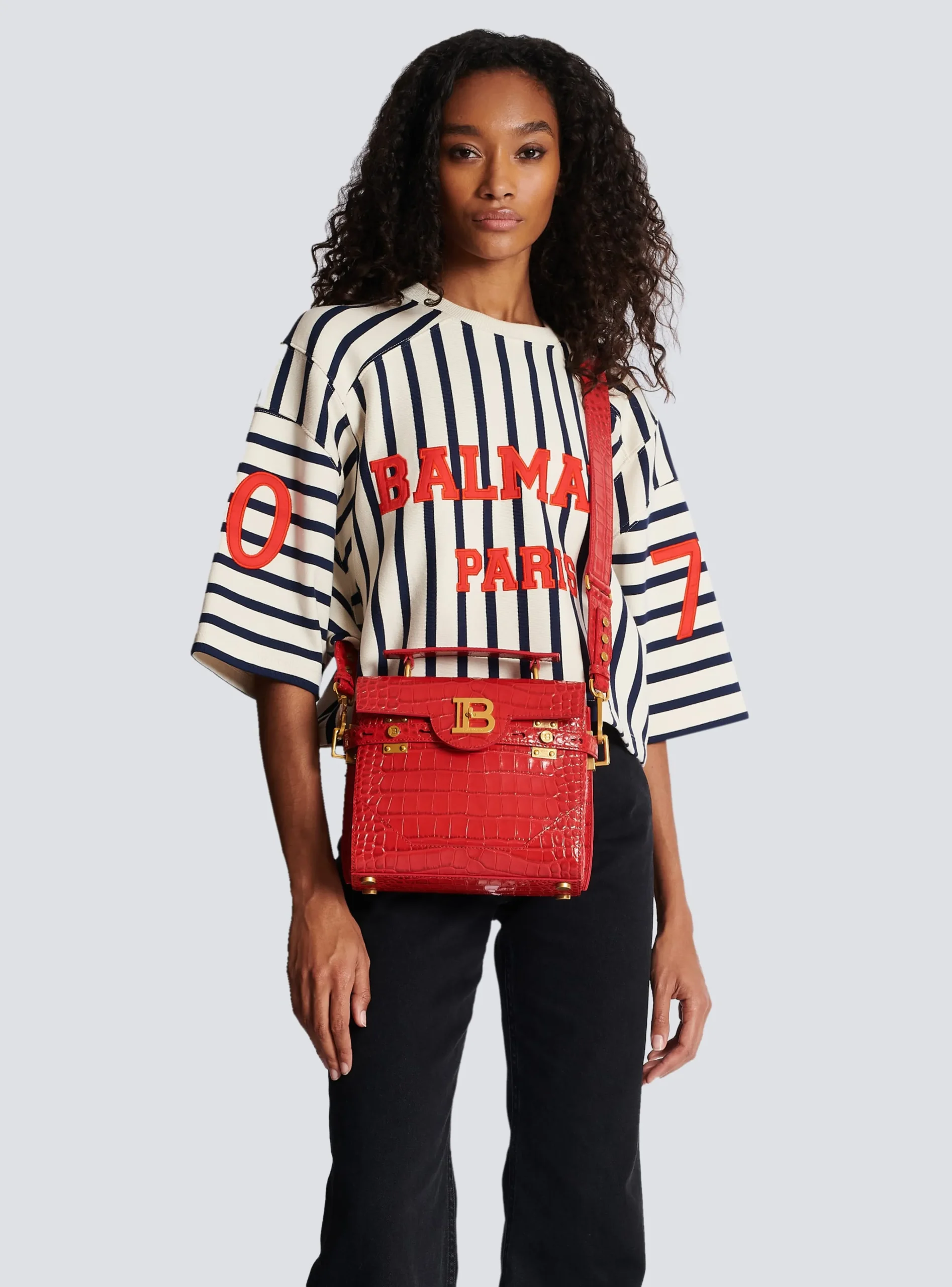 B-Buzz 23 Bag In Crocodile-print Leather-Balmain Best Sale