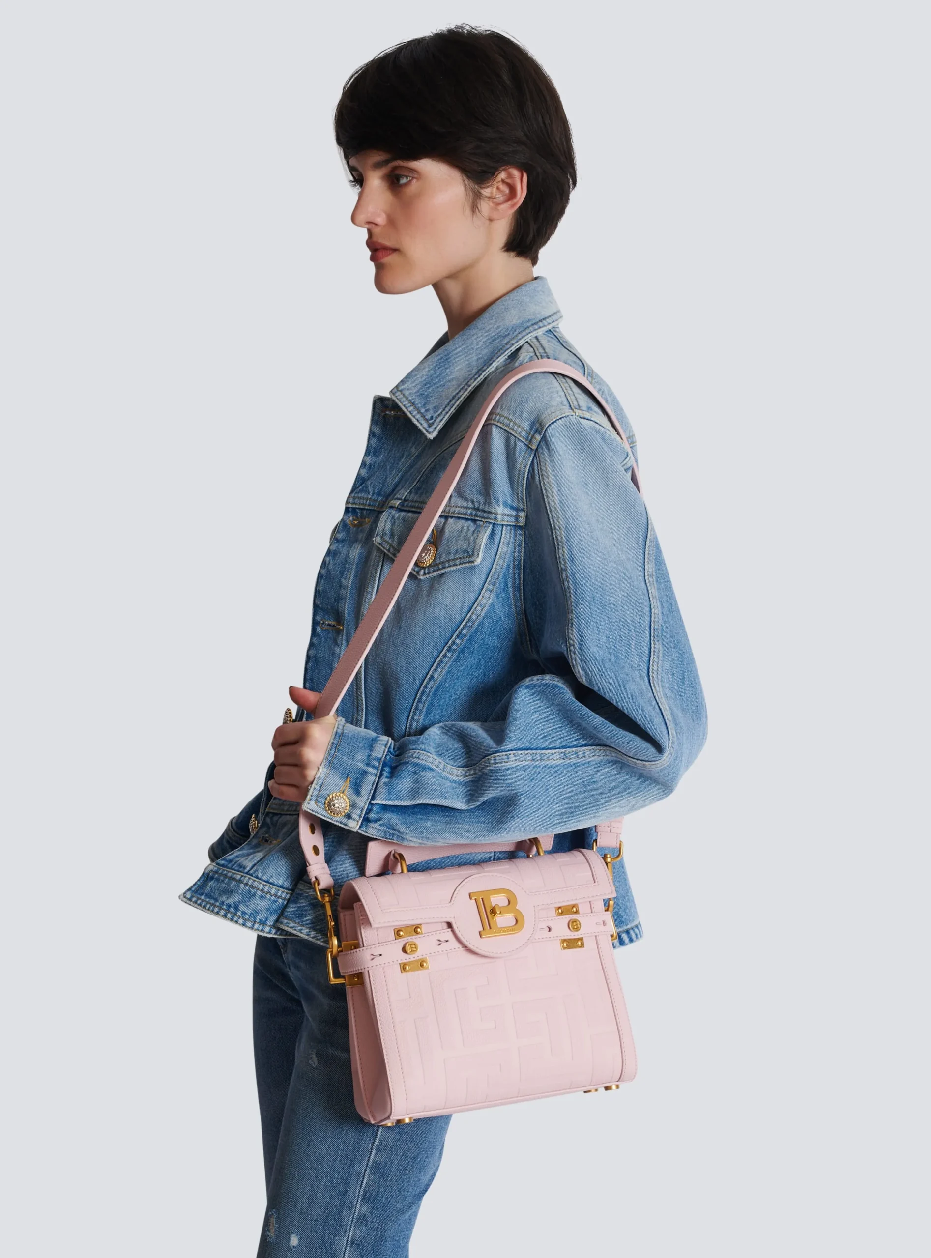 B-Buzz 23 Bag In Grained PB Labyrinth Leather-Balmain Discount
