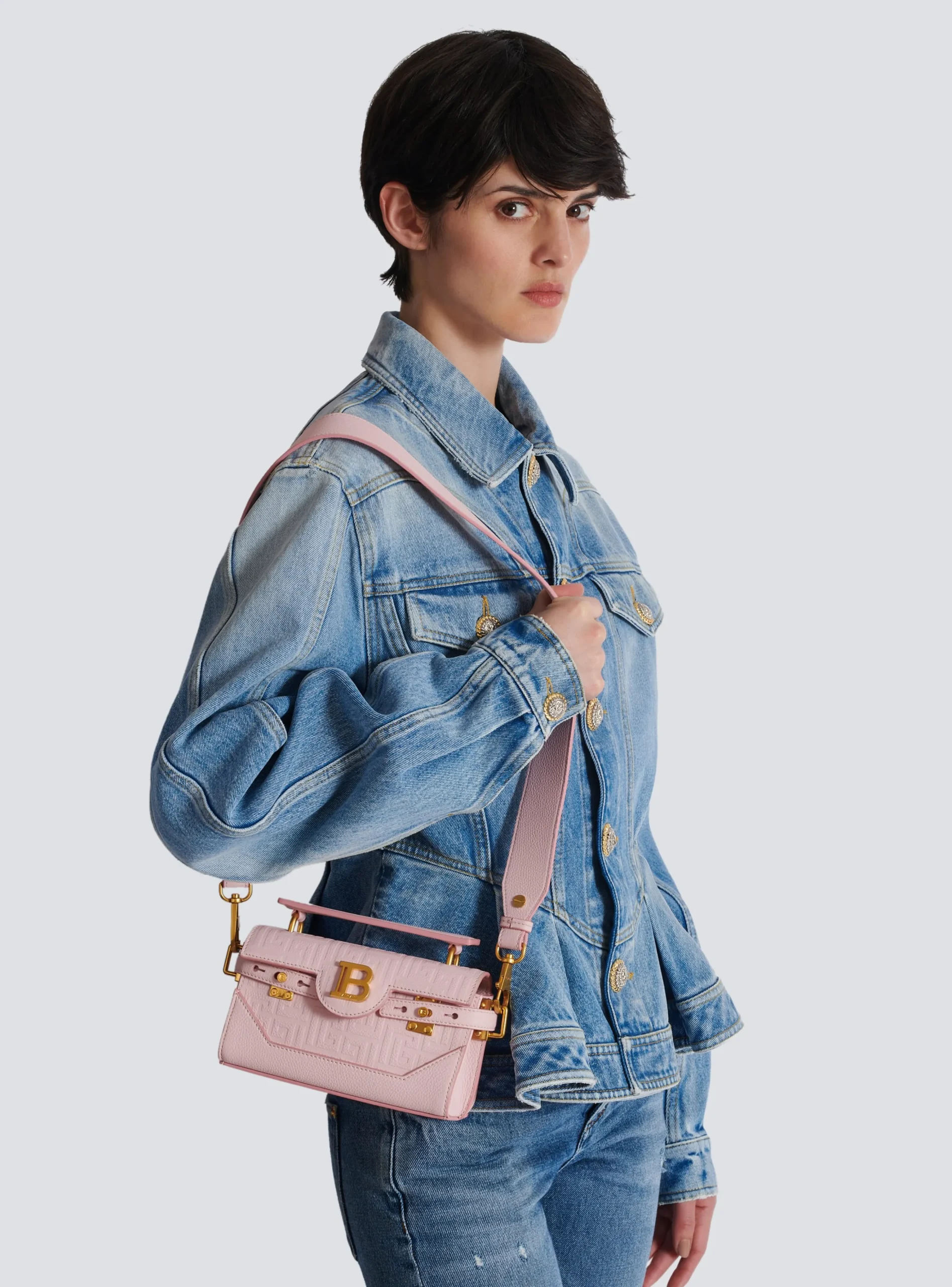 B-Buzz 19 Bag In Grained PB Labyrinth Leather-Balmain Online