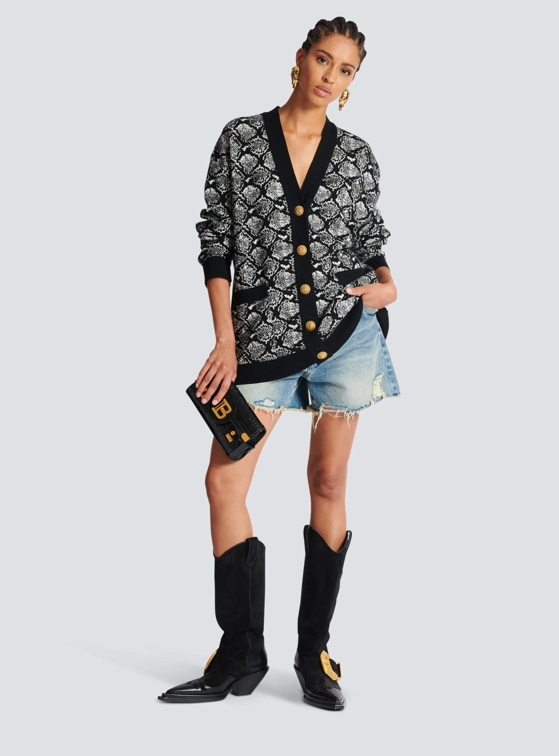 B-Buzz 23 Clutch In Crocodile-print Leather-Balmain New