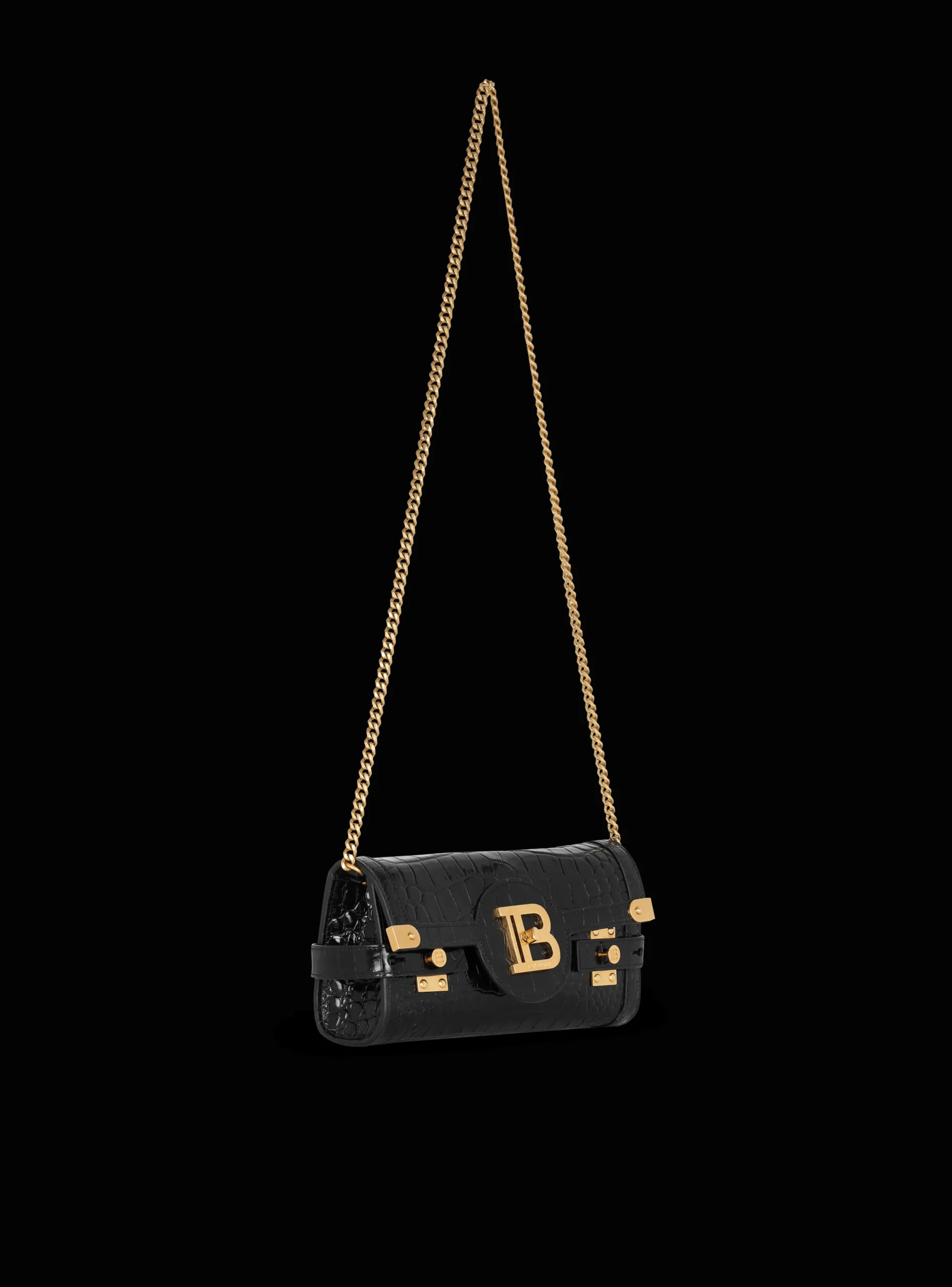 B-Buzz 23 Clutch In Crocodile-print Leather-Balmain New