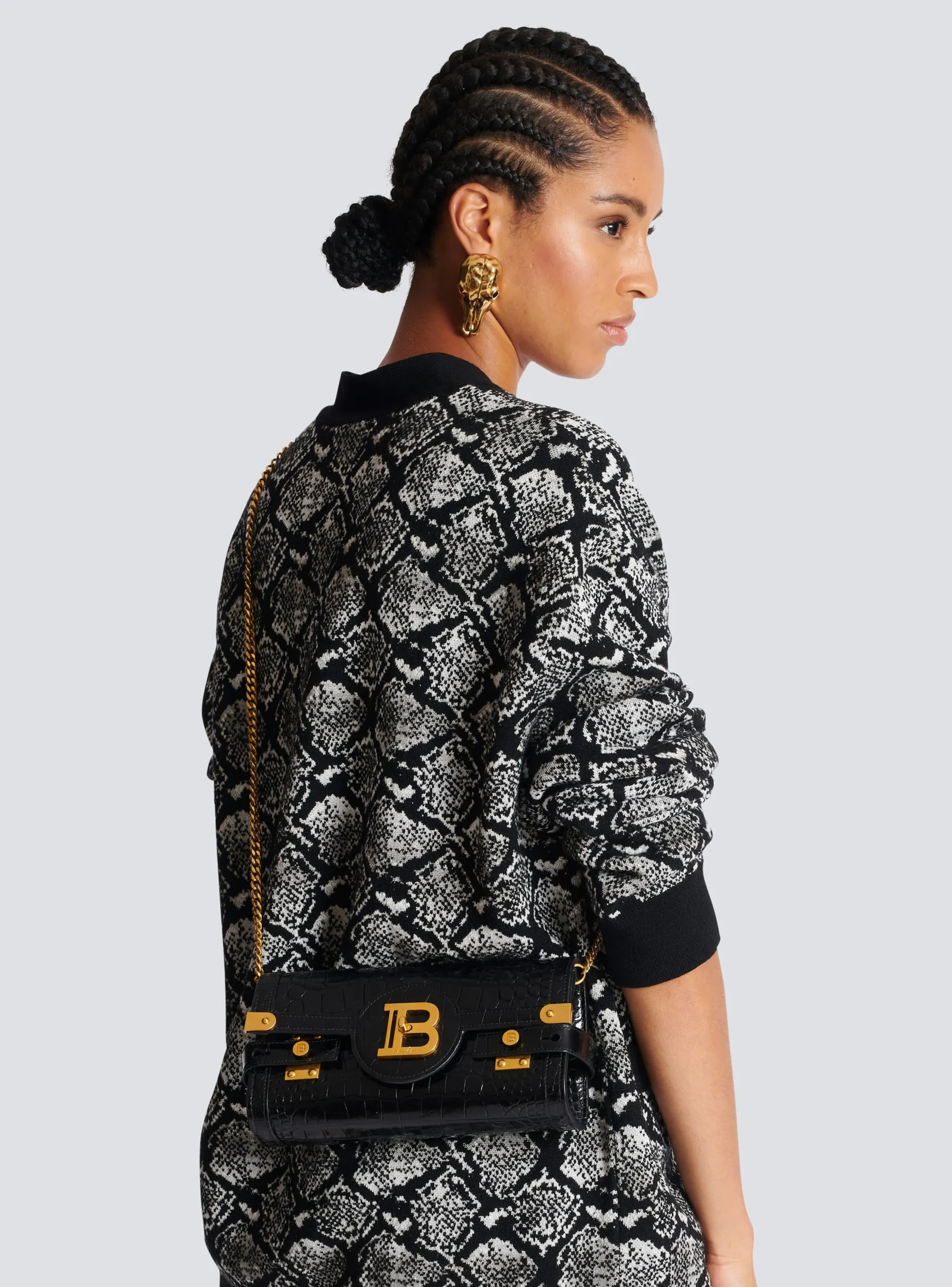B-Buzz 23 Clutch In Crocodile-print Leather-Balmain New