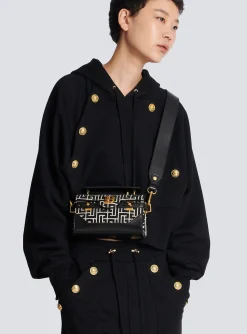 B-Buzz 19 Leather Bag With Jacquard Monogram-Balmain Hot