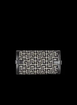 B-Buzz 23 Leather Clutch Bag With Jacquard Monogram-Balmain Shop