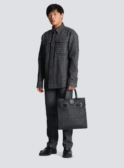 B-Buzz 36 Monogrammed Canvas And Leather Tote Bag&nbsp;-Balmain Outlet