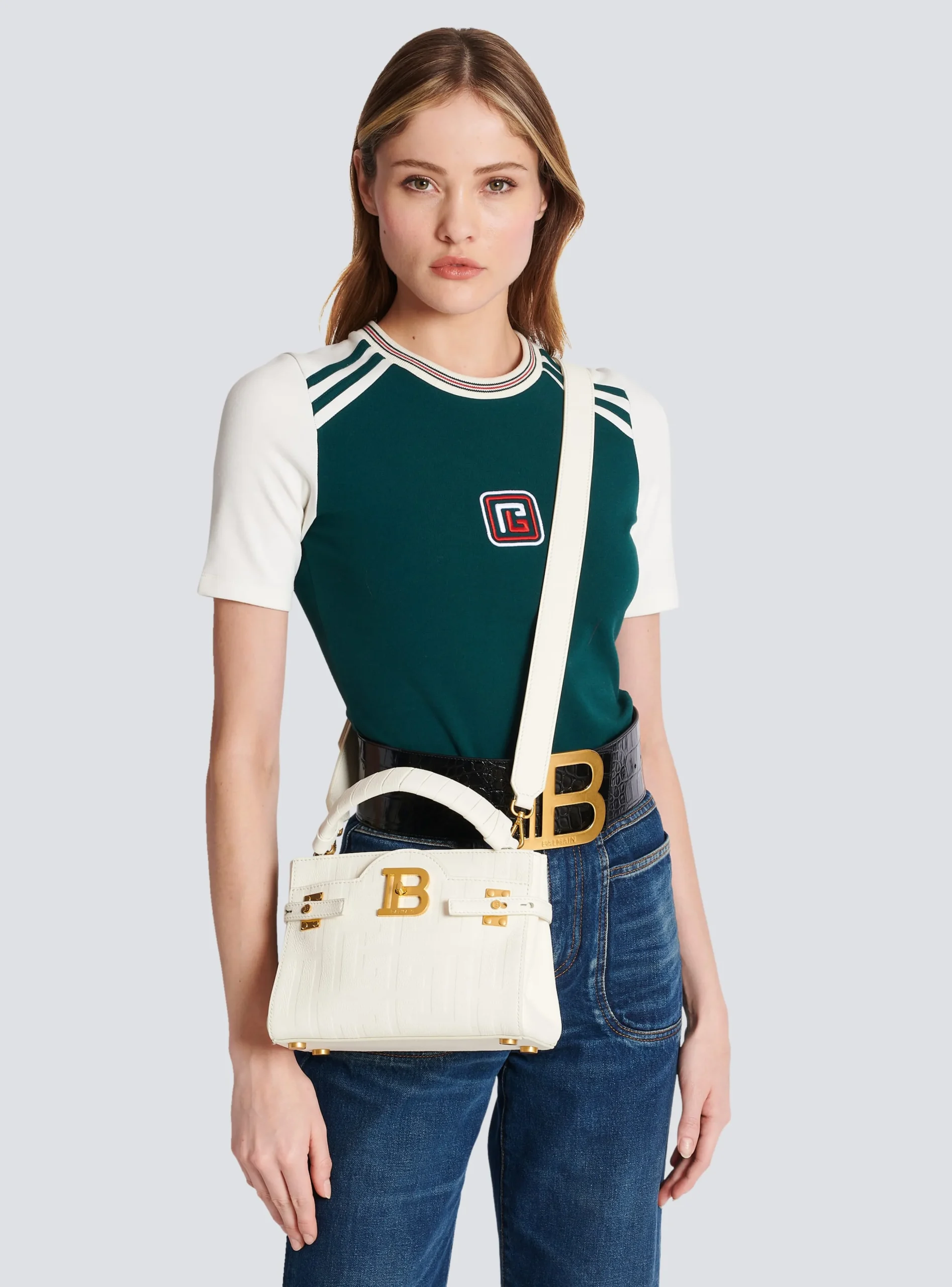 B-Buzz 22 Monogrammed Top-handle Bag In Grained Leather-Balmain Best
