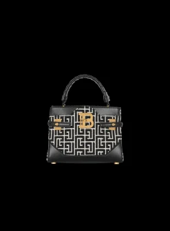 B-Buzz 22 Top Handle Bag In Leather With Jacquard Monogram-Balmain New