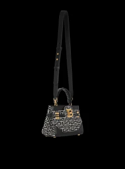 B-Buzz 22 Top Handle Bag In Leather With Jacquard Monogram-Balmain New