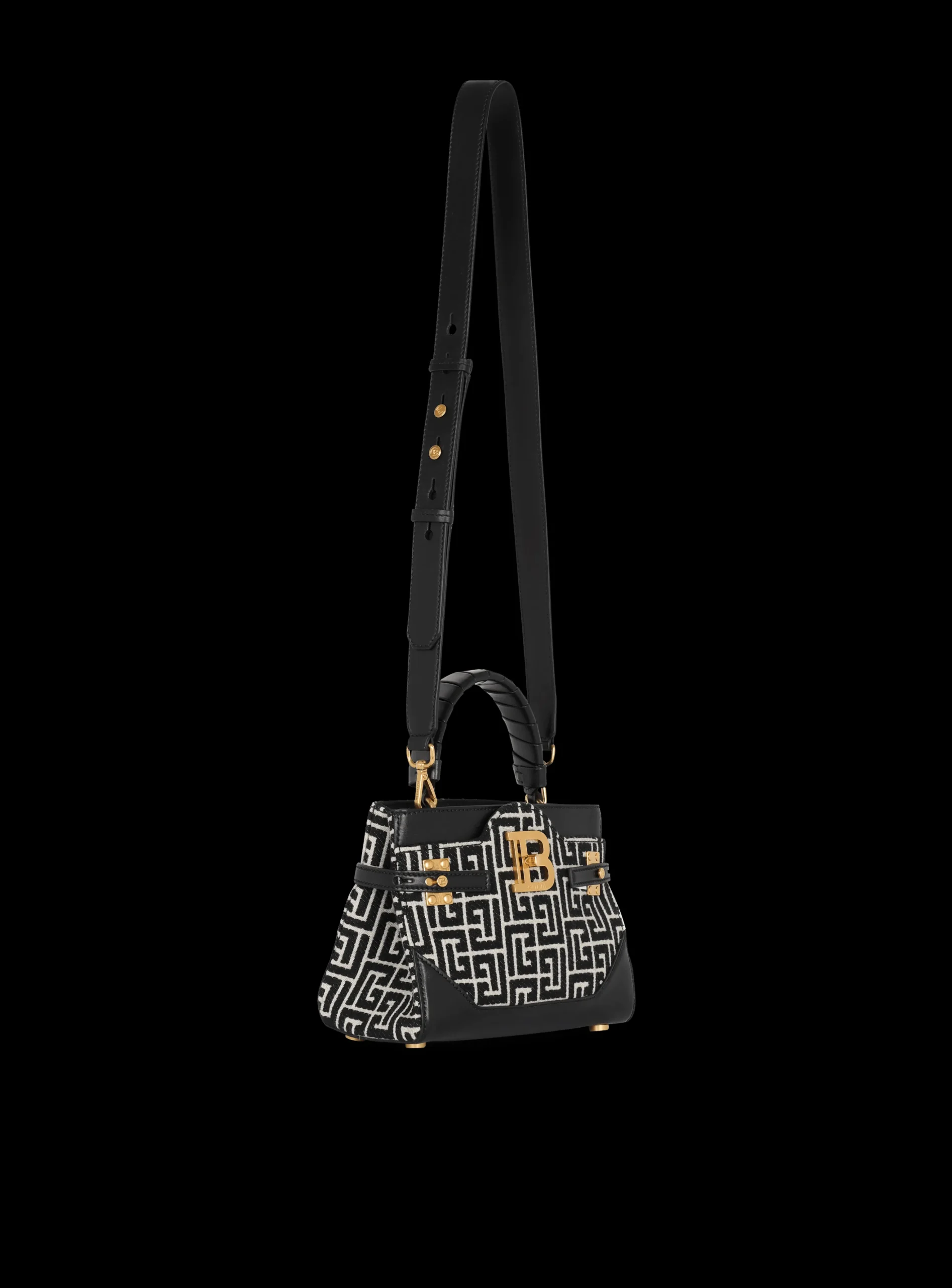 B-Buzz 22 Top Handle Bag In Leather With Jacquard Monogram-Balmain New