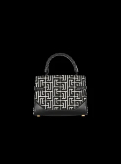 B-Buzz 22 Top Handle Bag In Leather With Jacquard Monogram-Balmain New