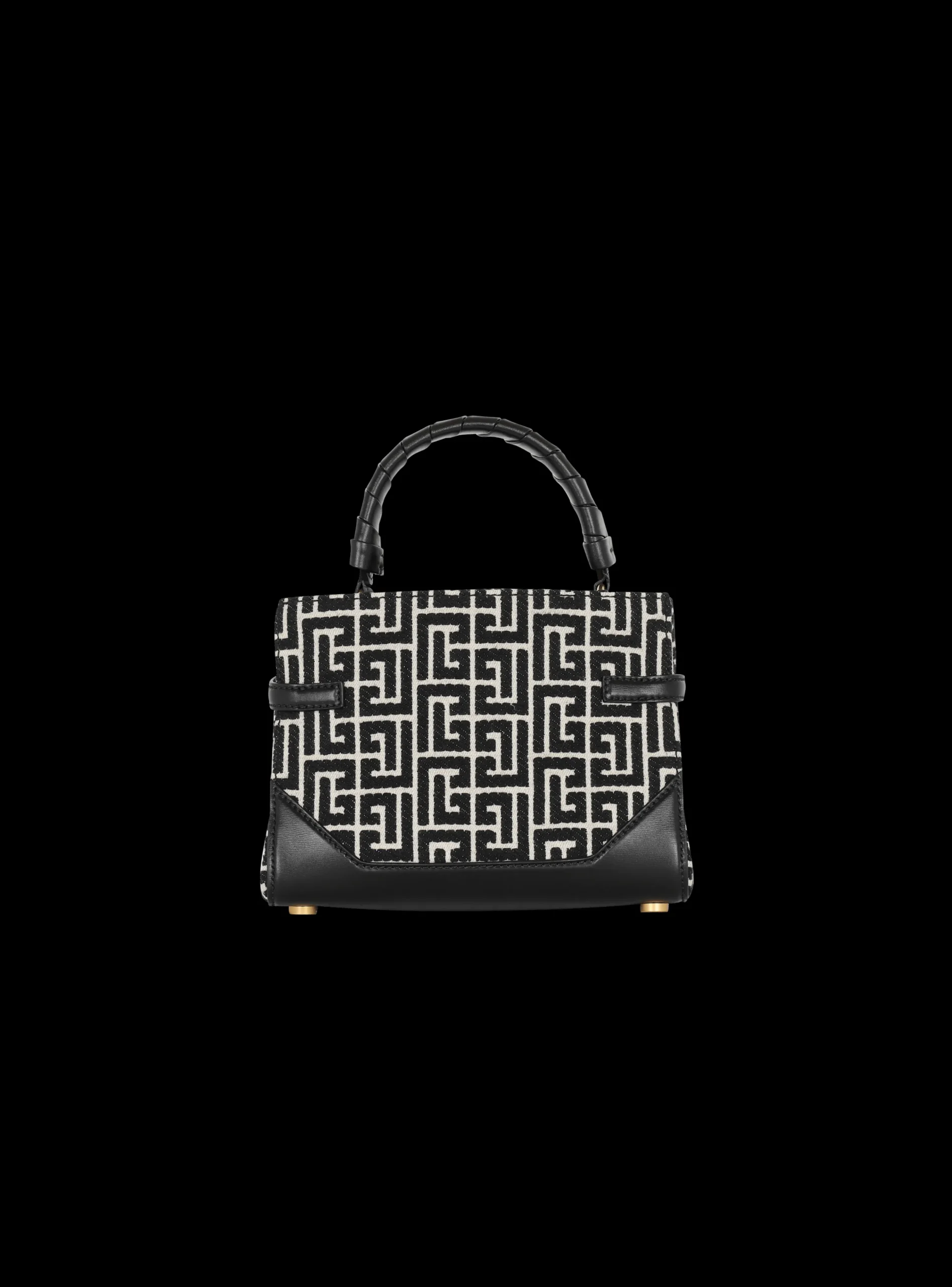 B-Buzz 22 Top Handle Bag In Leather With Jacquard Monogram-Balmain New